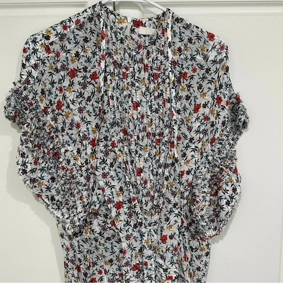 CHLOE Ruffle-trimmed Pleated Floral-print Georgette Mini Dress In Ivory …